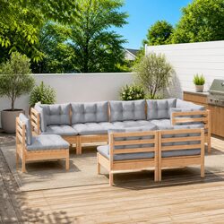 Sturdy 8 Piece Garden Lounge Set with Grey Cushions