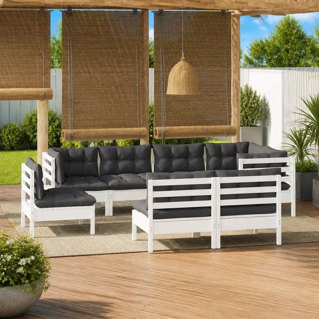 8 Piece Outdoor Modular Lounge Set with White Cushions