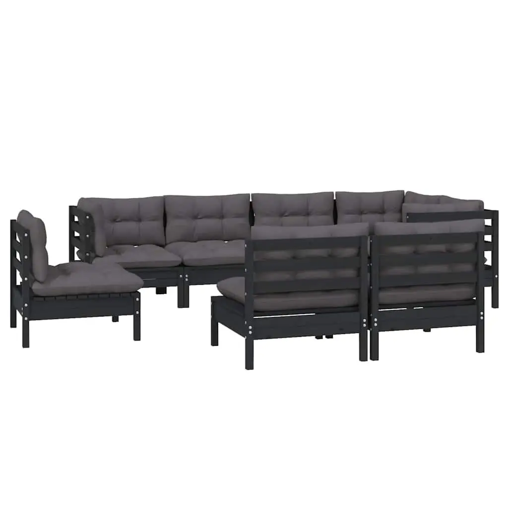 Garden Lounge Set Solid Pinewood 8 Piece Modular Black with Cushions