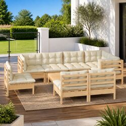 Premium 9 Piece Garden Lounge Set with Cream Cushions
