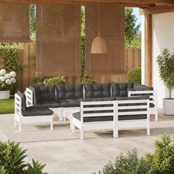Sturdy 9 Piece Garden Lounge Set with White Cushions