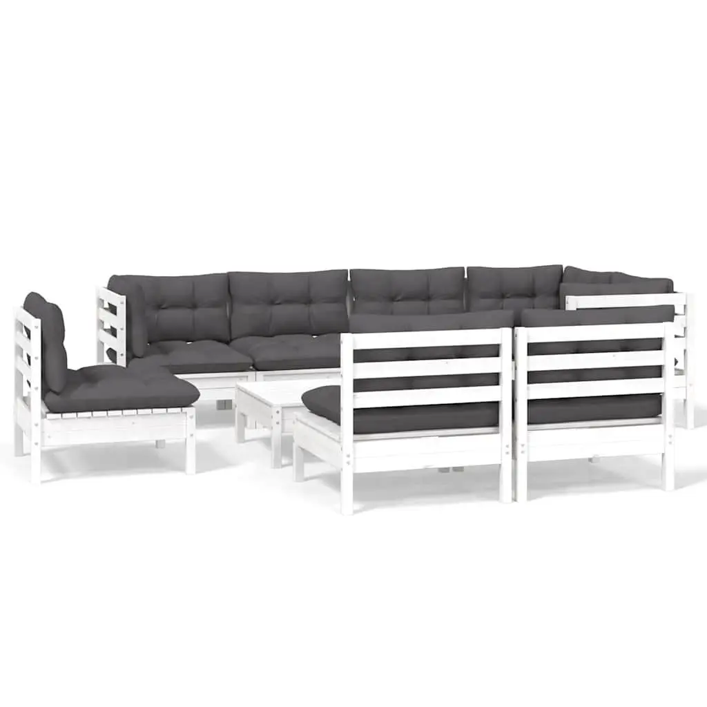 Garden Lounge Set Solid Pinewood 9 Piece Outdoor Patio Furniture White Cushions Modular