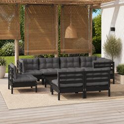 Black Modular Garden Lounge Set with Cushions - 9 Pieces