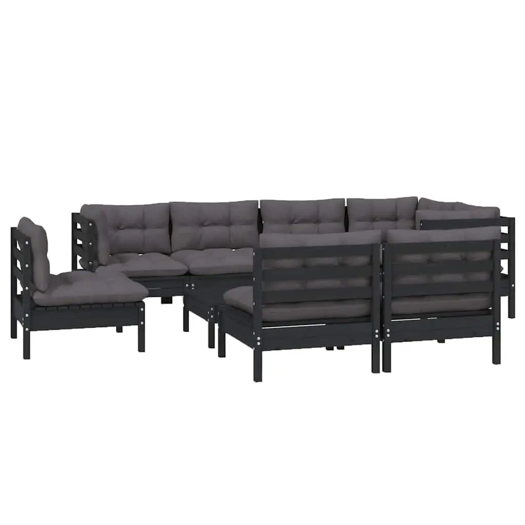 Garden Lounge Set 9 Piece Outdoor Patio Furniture Black Cushioned Modular
