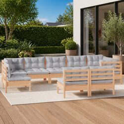 9 Piece Modular Garden Lounge Set with Grey Cushions