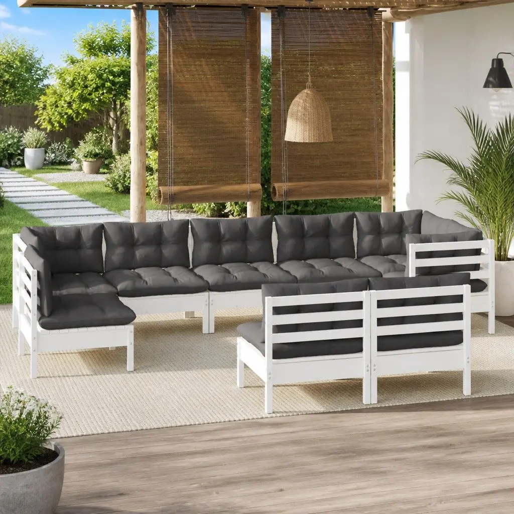 Garden Lounge Set Solid Pinewood 9 Piece Outdoor Patio Furniture White