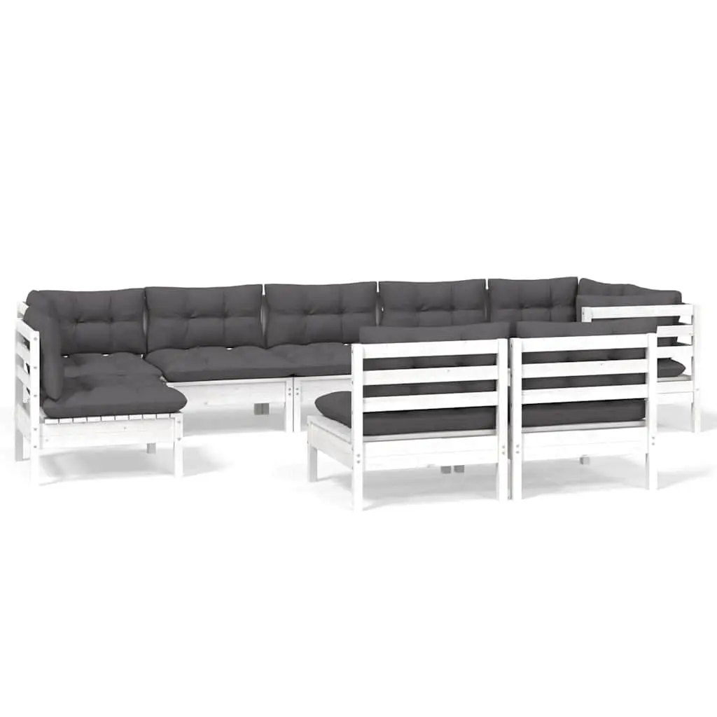 Garden Lounge Set Solid Pinewood 9 Piece Outdoor Patio Furniture White
