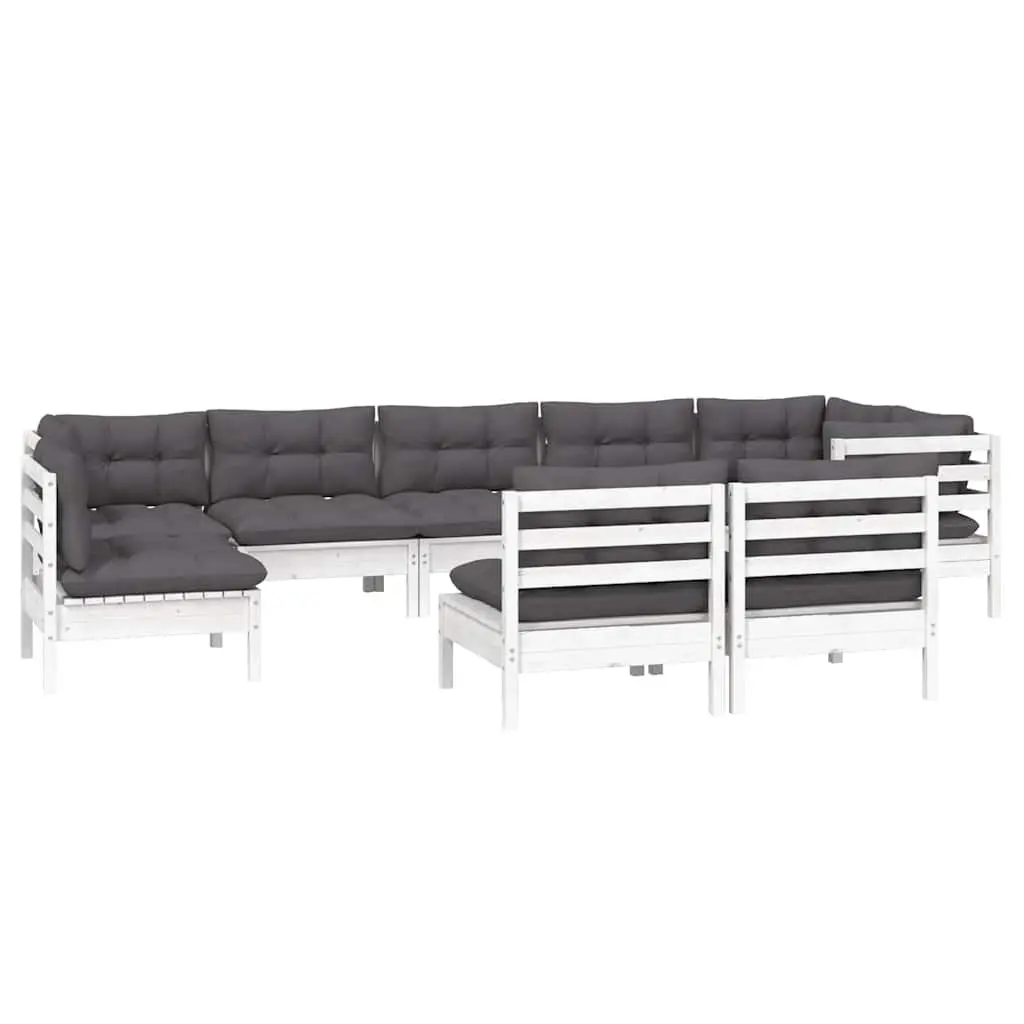 Garden Lounge Set Solid Pinewood 9 Piece Outdoor Patio Furniture White