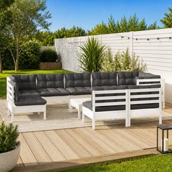 Premium 10-Piece White Garden Lounge Set with Cushions
