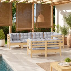 7-Piece Modular Garden Lounge Set with Grey Cushions