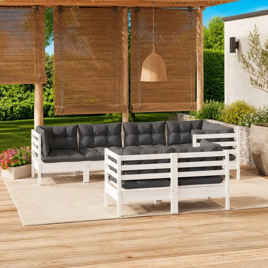 7 Piece Modular Garden Lounge Set in White with Cushions