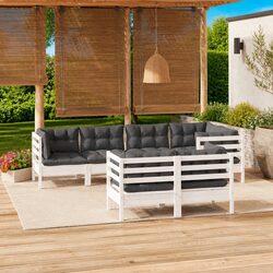 7 Piece Modular Garden Lounge Set in White with Cushions