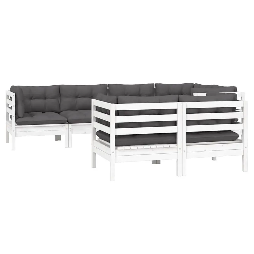 7 Piece Modular Garden Lounge Set in White with Cushions