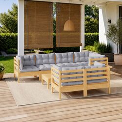 8 Piece Outdoor Patio Lounge Set with Grey Cushions