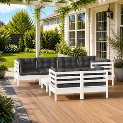 8-Piece Garden Lounge Set in White Pinewood with Cushions