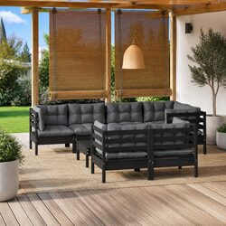 Sturdy 8 Piece Black Solid Wood Garden Lounge Set