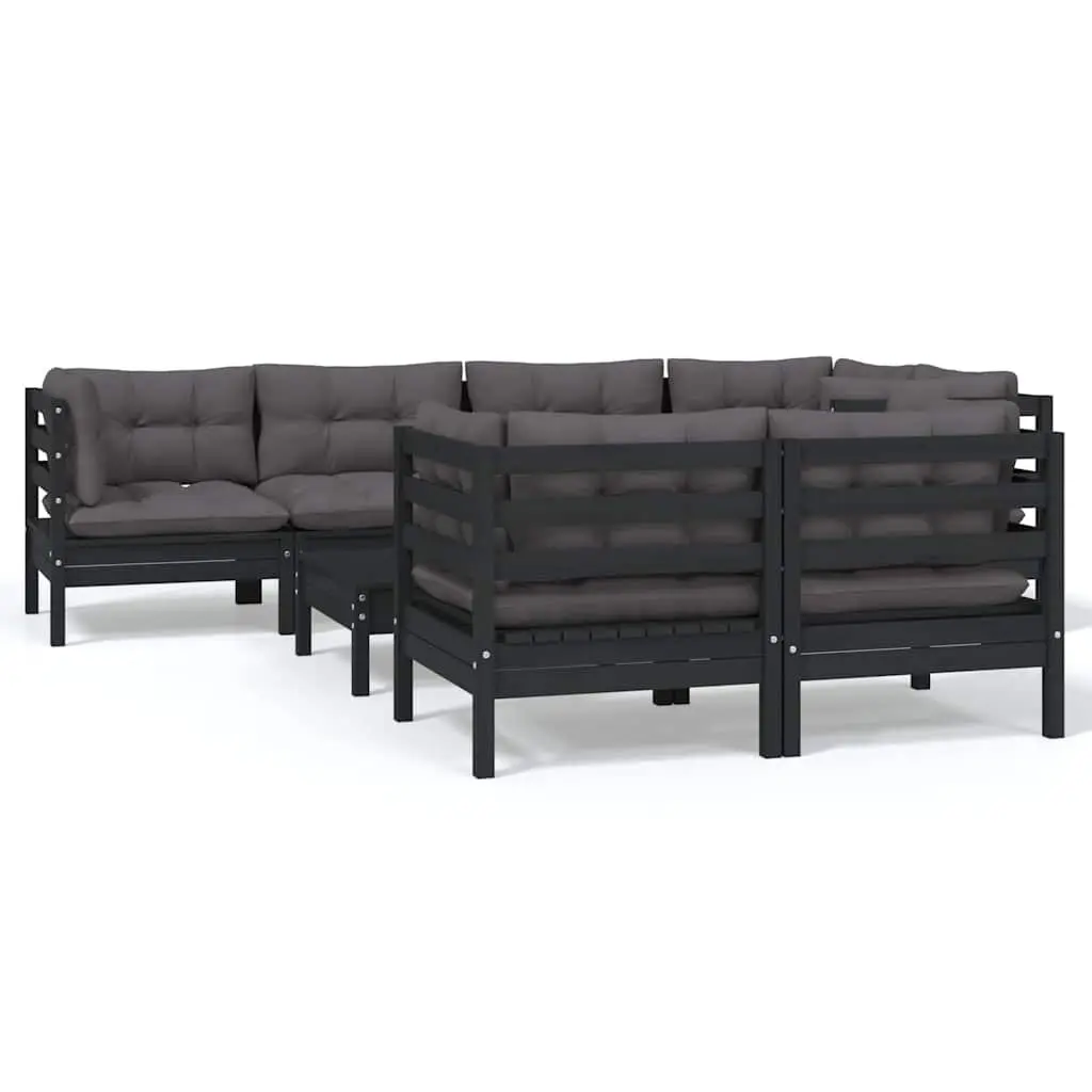 8 Piece Black Solid Wood Garden Lounge Set