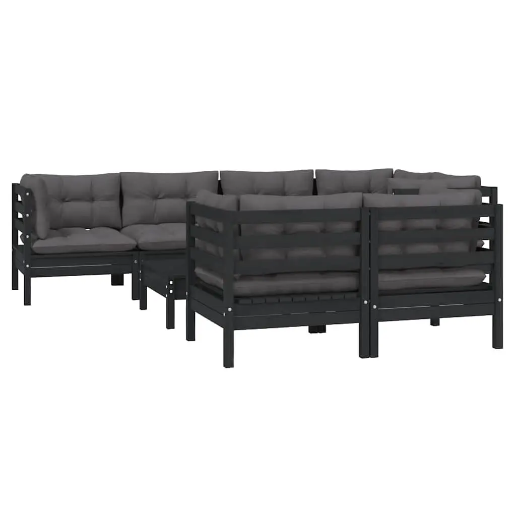 8 Piece Black Solid Wood Garden Lounge Set