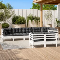 Premium 8-Piece White Garden Lounge Set Made of Pinewood