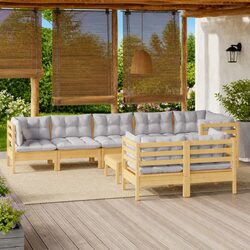 Premium 9 Piece Garden Lounge Set with Grey Cushions
