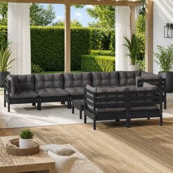 Black Modular 9-Piece Garden Lounge Set for Outdoor Relaxation