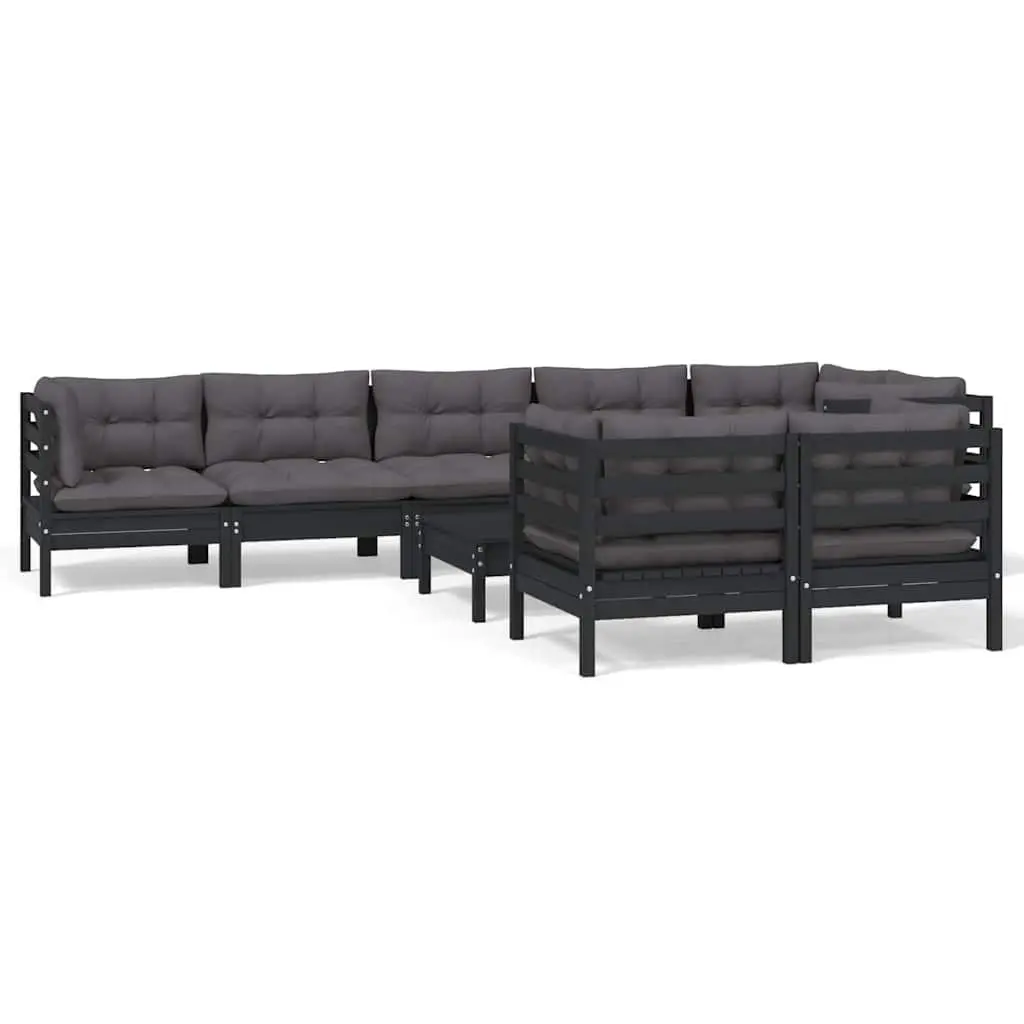 Black Modular 9-Piece Garden Lounge Set for Outdoor Relaxation