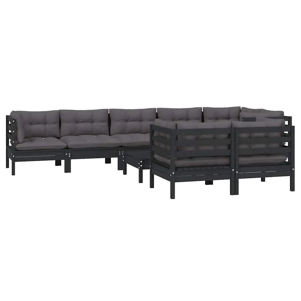 Black Modular 9-Piece Garden Lounge Set for Outdoor Relaxation