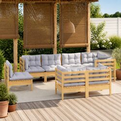8-Piece Outdoor Patio Sofa Set with Grey Cushions