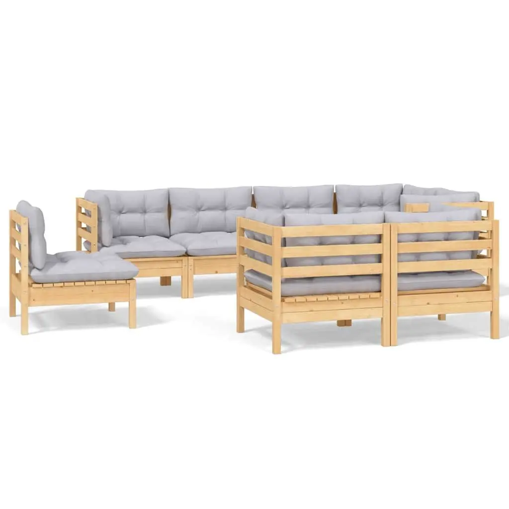 Garden Lounge Set Pinewood 8 Piece Outdoor Furniture Patio Sofa Grey Cushions