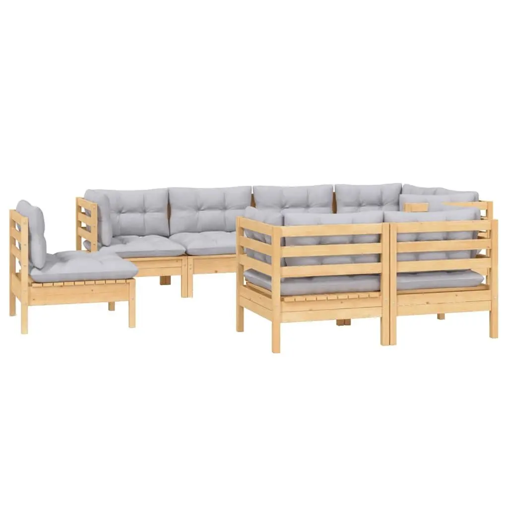 Garden Lounge Set Pinewood 8 Piece Outdoor Furniture Patio Sofa Grey Cushions