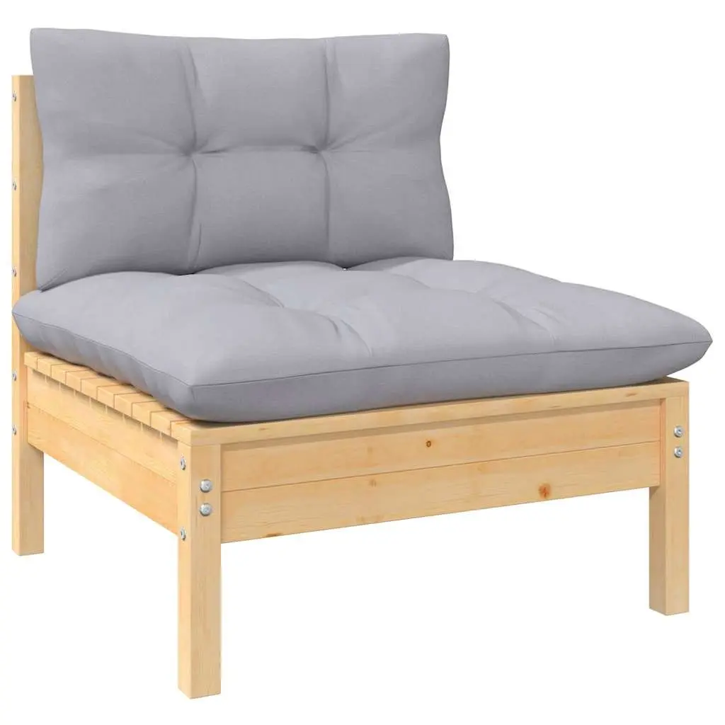 Garden Lounge Set Pinewood 8 Piece Outdoor Furniture Patio Sofa Grey Cushions