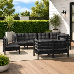 8-Piece Black Garden Lounge Set for Outdoor Comfort