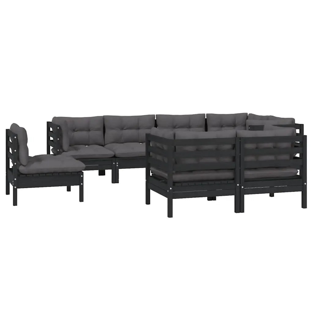 8-Piece Black Garden Lounge Set for Outdoor Comfort