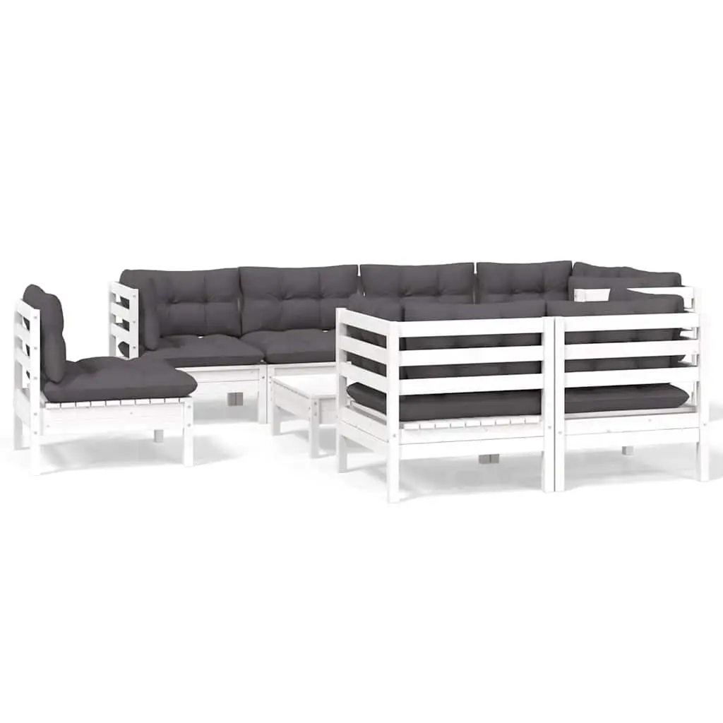Garden Lounge Set Solid Pinewood 9 Piece White Outdoor Furniture Patio Seating with Cushions