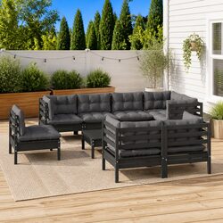 Black Modular 9 Piece Garden Lounge Set for Outdoor Relaxation