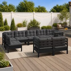 Sturdy 9 Piece Black Outdoor Garden Lounge Set