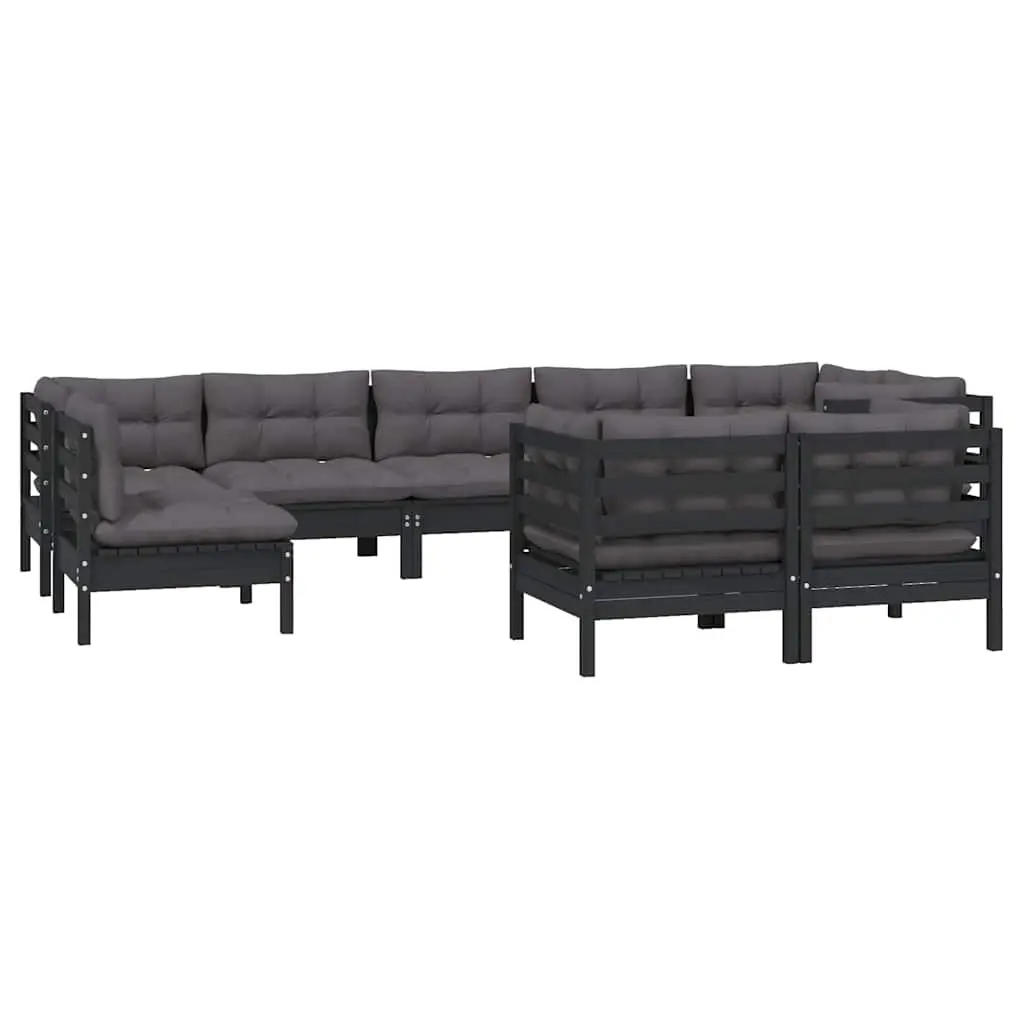 9 Piece Black Outdoor Garden Lounge Set