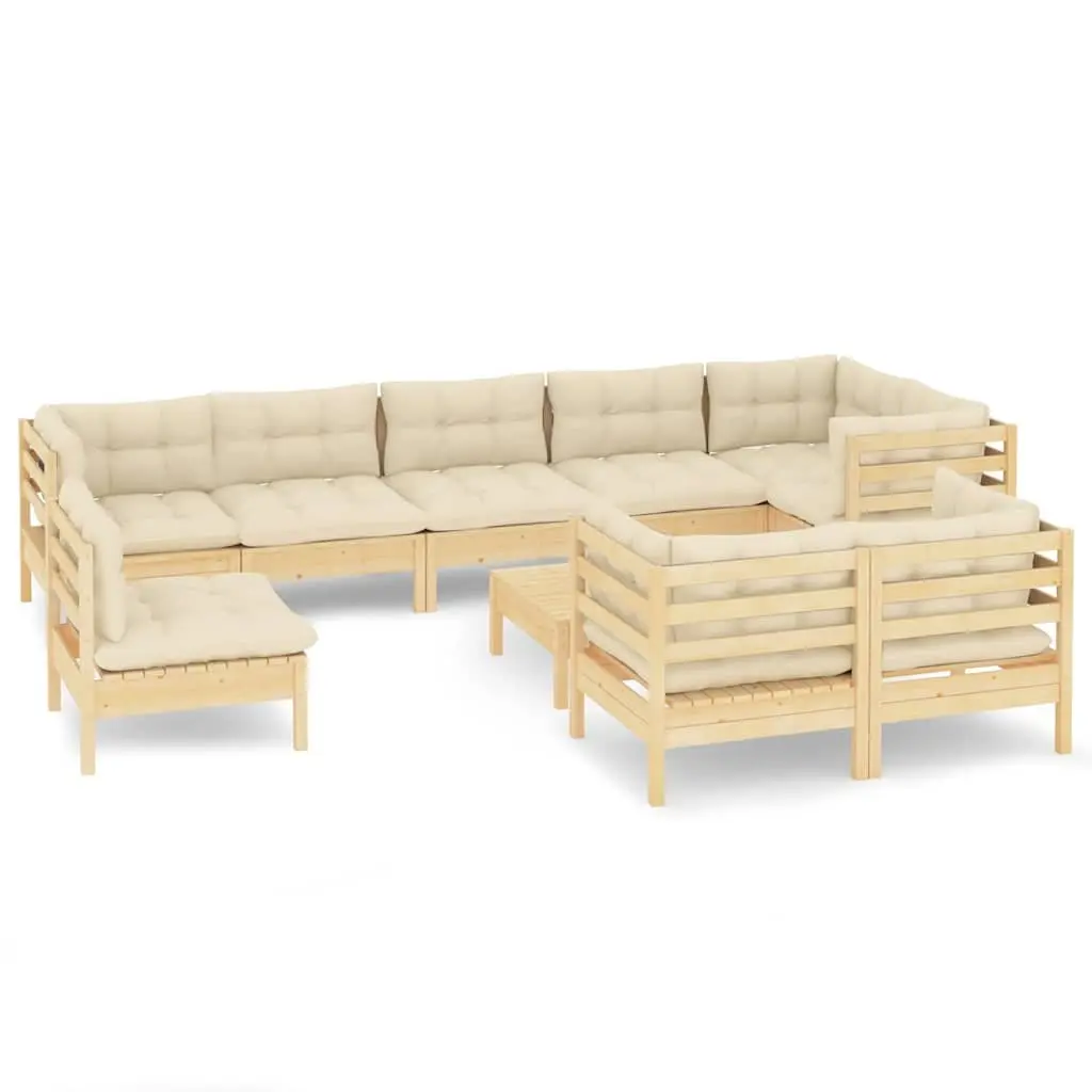 10-Piece Modular Garden Lounge Set with Cream Cushions