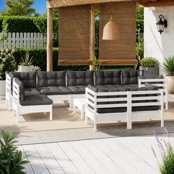 Sturdy 10-Piece White Pinewood Garden Lounge Set with Cushions
