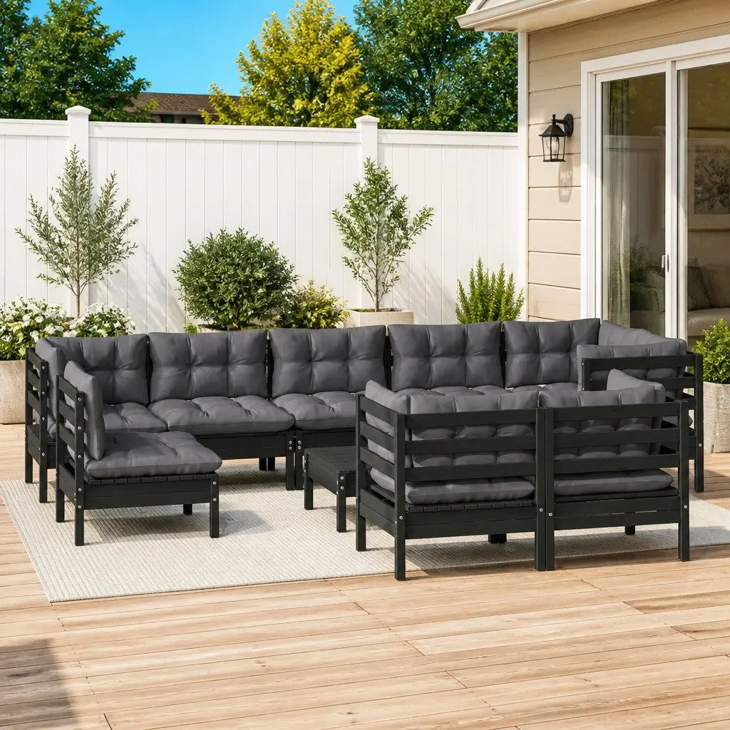 10-Piece Black Modular Garden Lounge Set