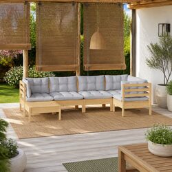 Durable 6-Piece Garden Lounge Set with Grey Cushions