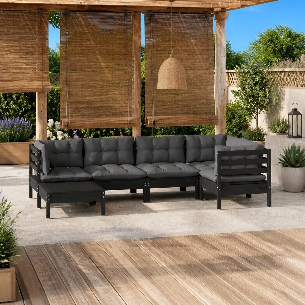 6-Piece Outdoor Black Modular Garden Lounge Set