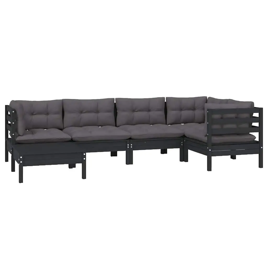 6-Piece Outdoor Black Modular Garden Lounge Set