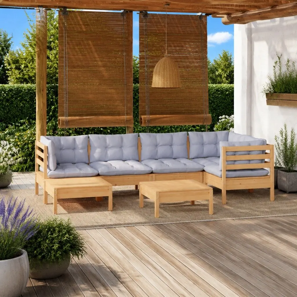7 Piece Outdoor Modular Sofa Set with Grey Cushions