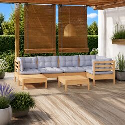Sturdy 7 Piece Outdoor Modular Sofa Set with Grey Cushions