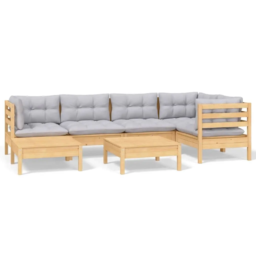7 Piece Outdoor Modular Sofa Set with Grey Cushions
