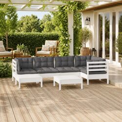7-Piece Modular White Garden Lounge Set with Cushions