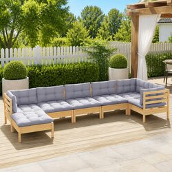 Durable 7-Piece Garden Lounge Set with Grey Cushions