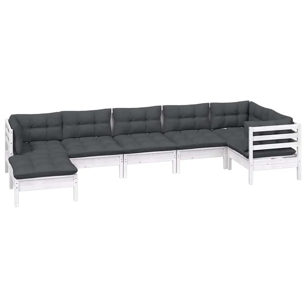 7 Piece Garden Lounge Set Solid Pinewood White with Cushions