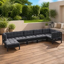 Durable 7 Piece Garden Lounge Set with Black Cushions